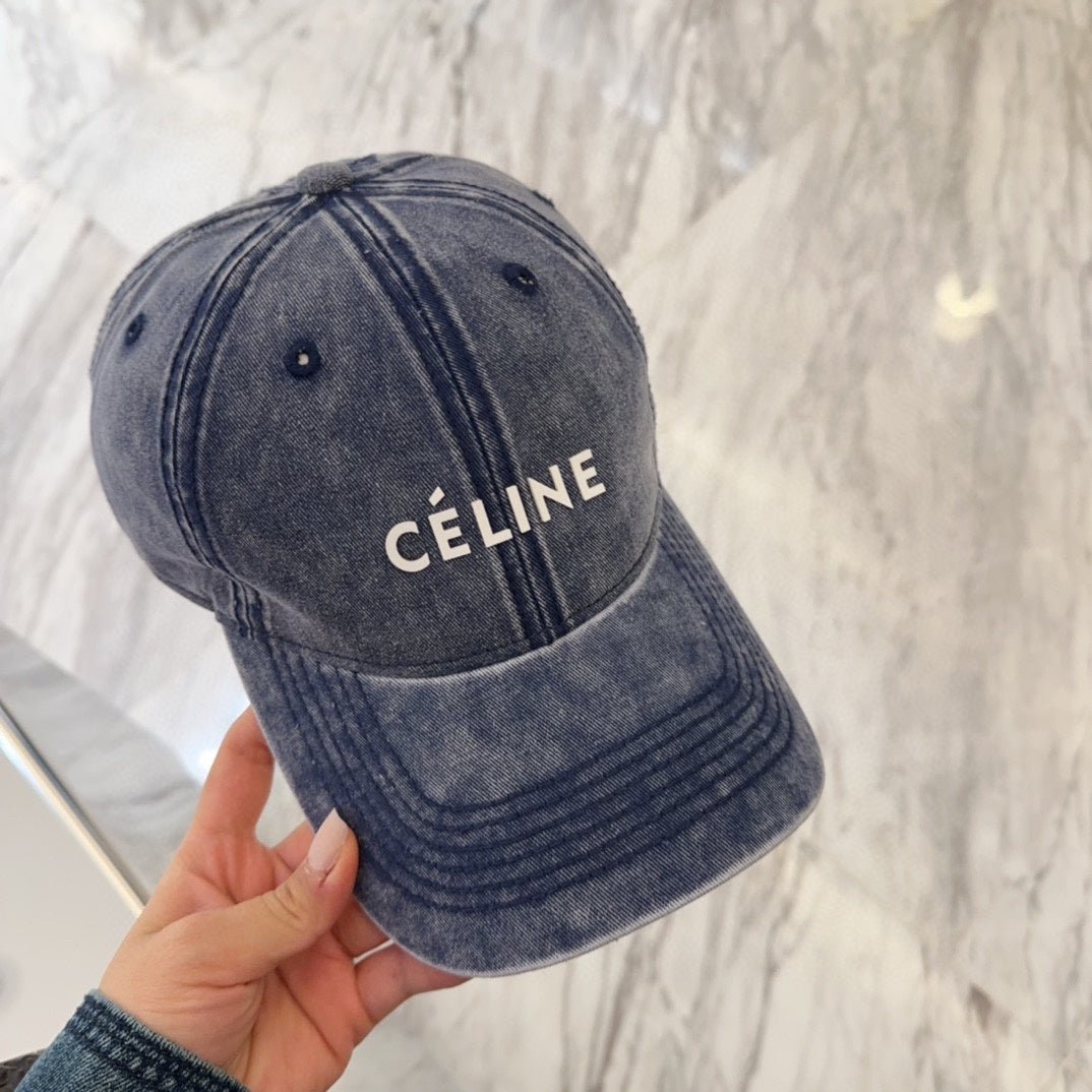 Celine Letter Washed Blue Denim Cap - Image 7