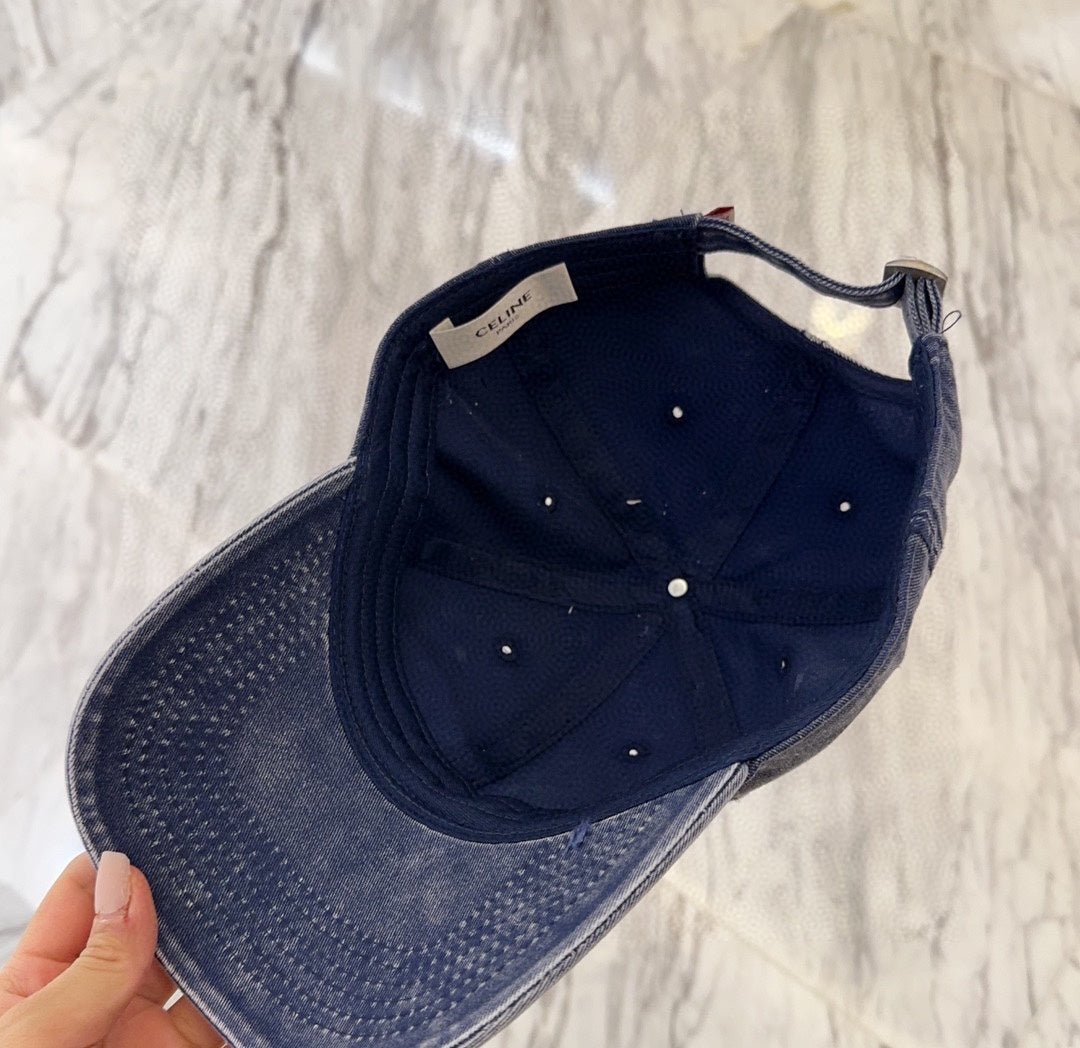Celine Letter Washed Blue Denim Cap - Image 9
