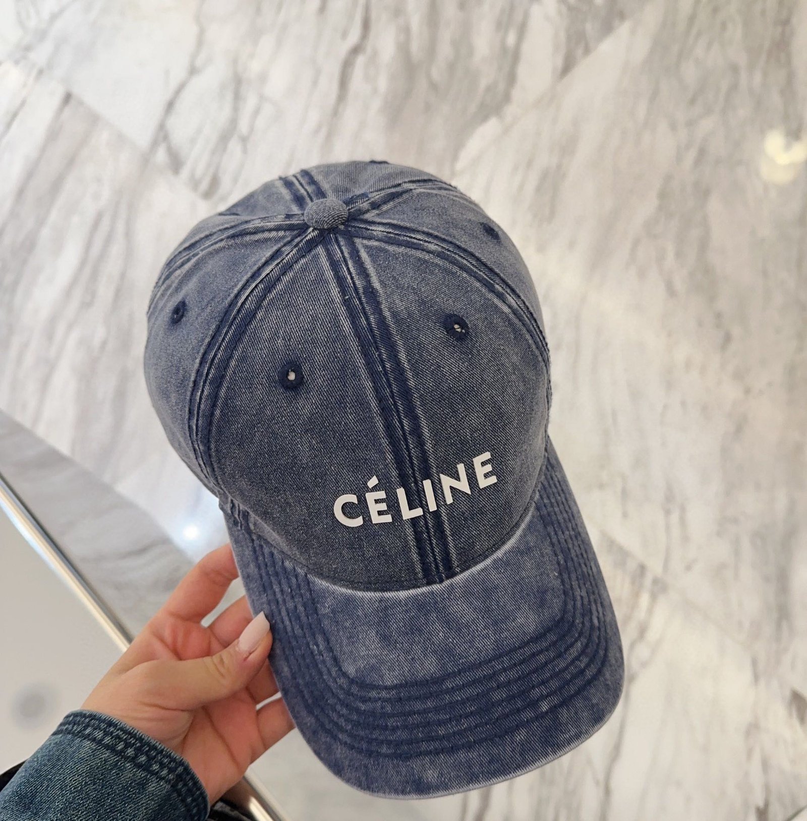 Celine Letter Washed Blue Denim Cap - Image 8
