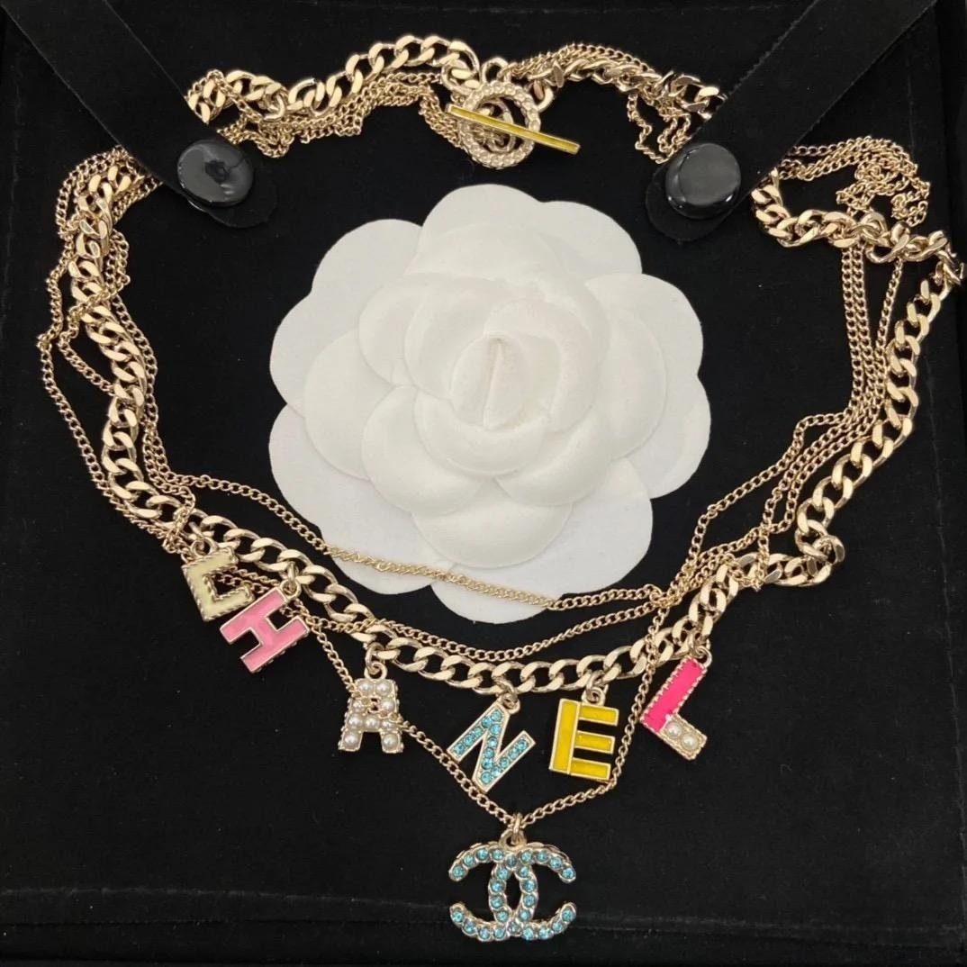 Alternative view of Chanel Gold Multi-Layer Color Letter CC Necklace