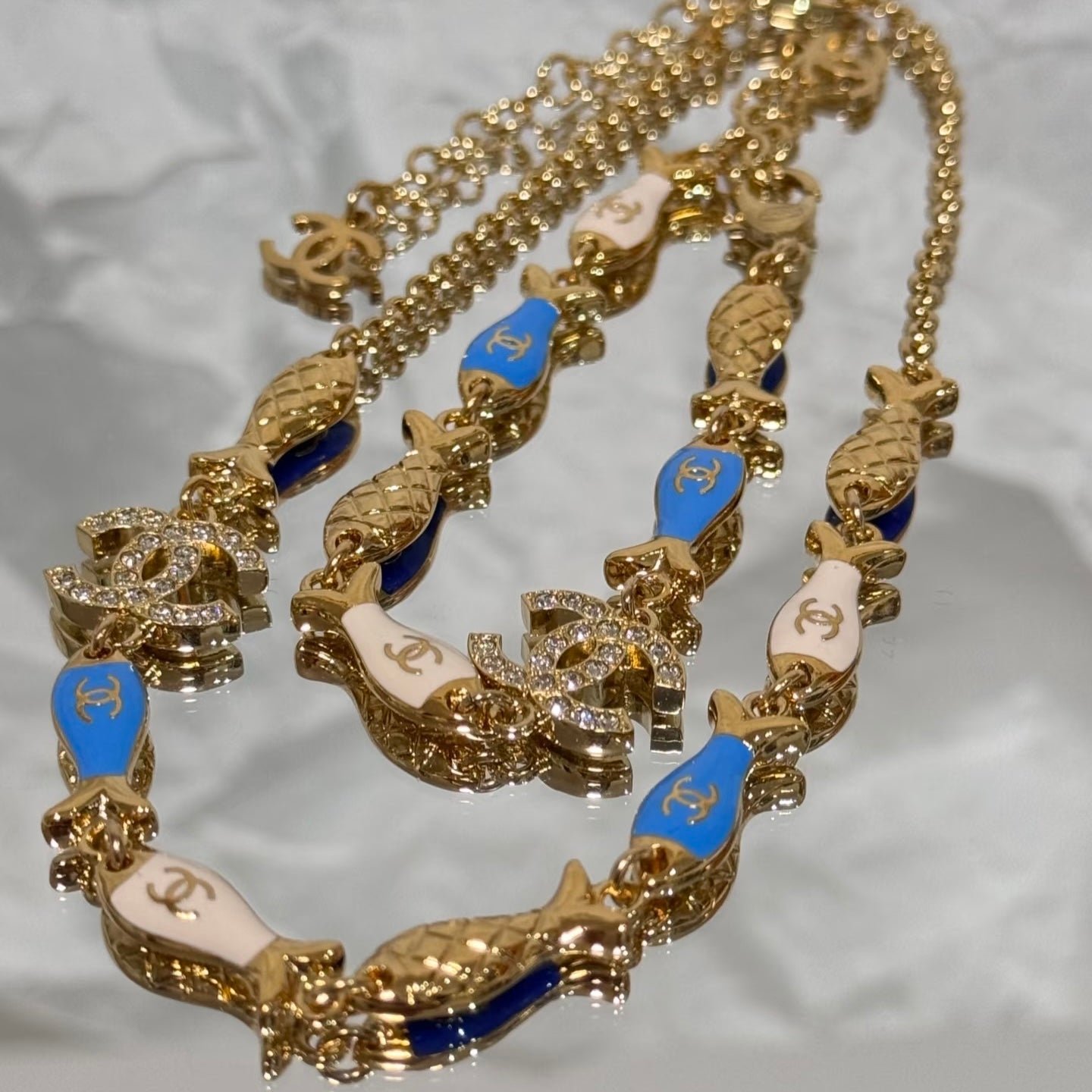 Chanel Gold Enamel Fish Multi-Charm Necklace