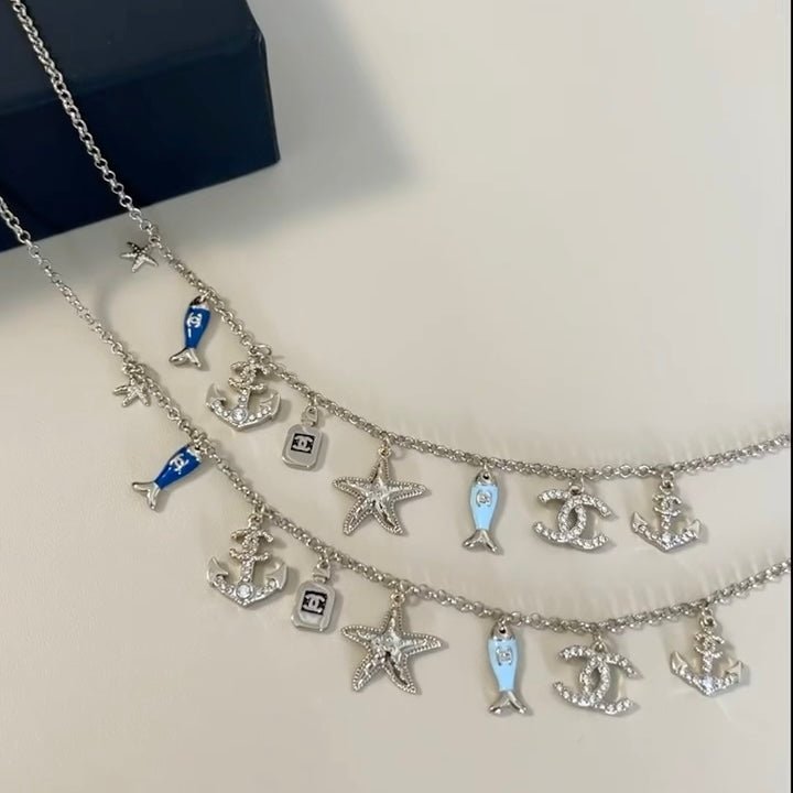 Chanel Silver Nautical Double Layer Charm Necklace