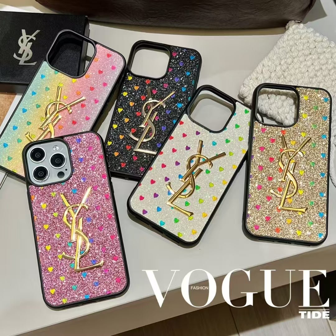 YSL Colorful Heart Glitter iPhone Case - Image 9