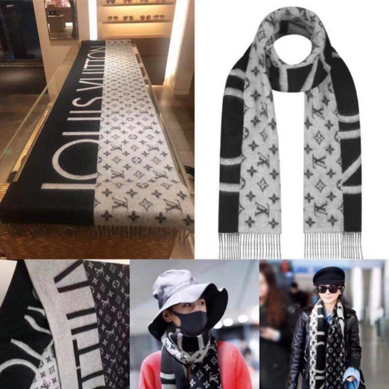 LV Black White Split Logo Monogram Shawl