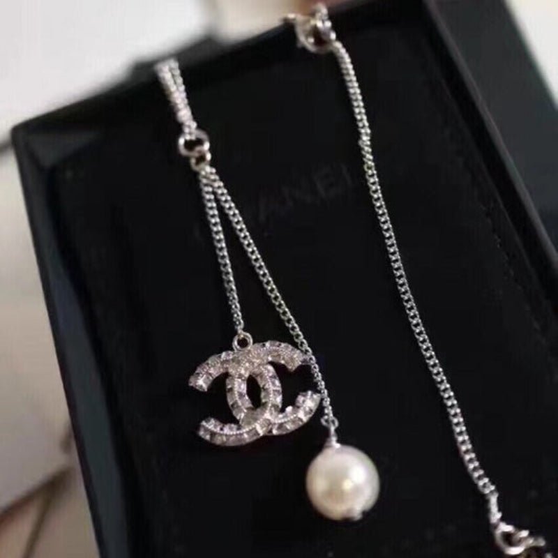 Chanel Crystal CC Pearl Drop Necklace