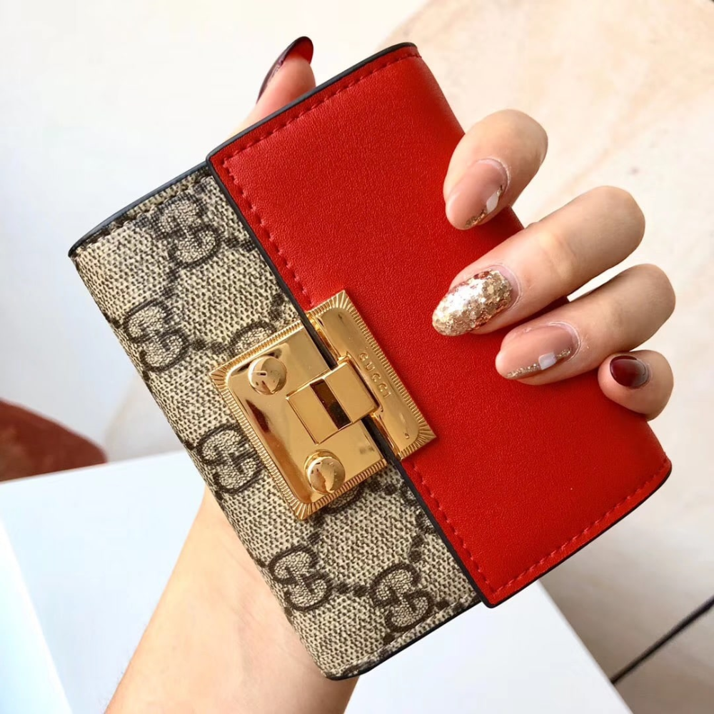 Gucci GG Supreme Padlock Wallet Red And Beige 11Cm - Image 3