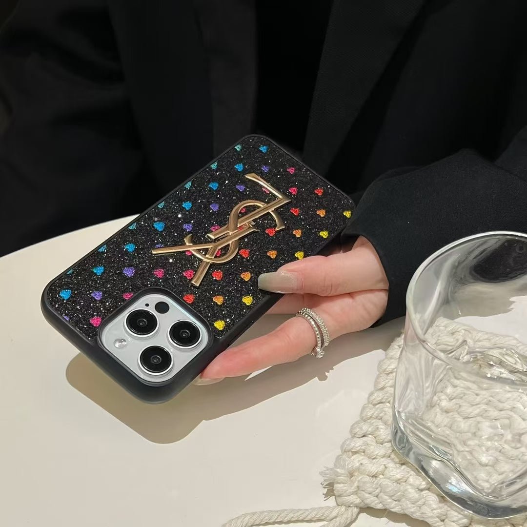 YSL Colorful Heart Glitter iPhone Case - Image 7