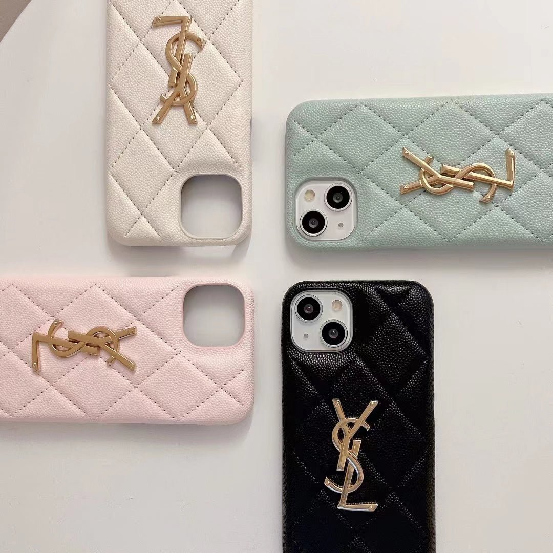 YSL Mint Green Quilted Leather iPhone Case - Image 4