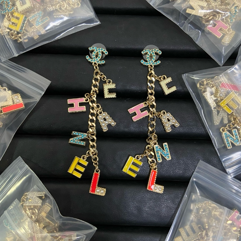 Chanel Enamel CHANEL Letter Chain Earrings