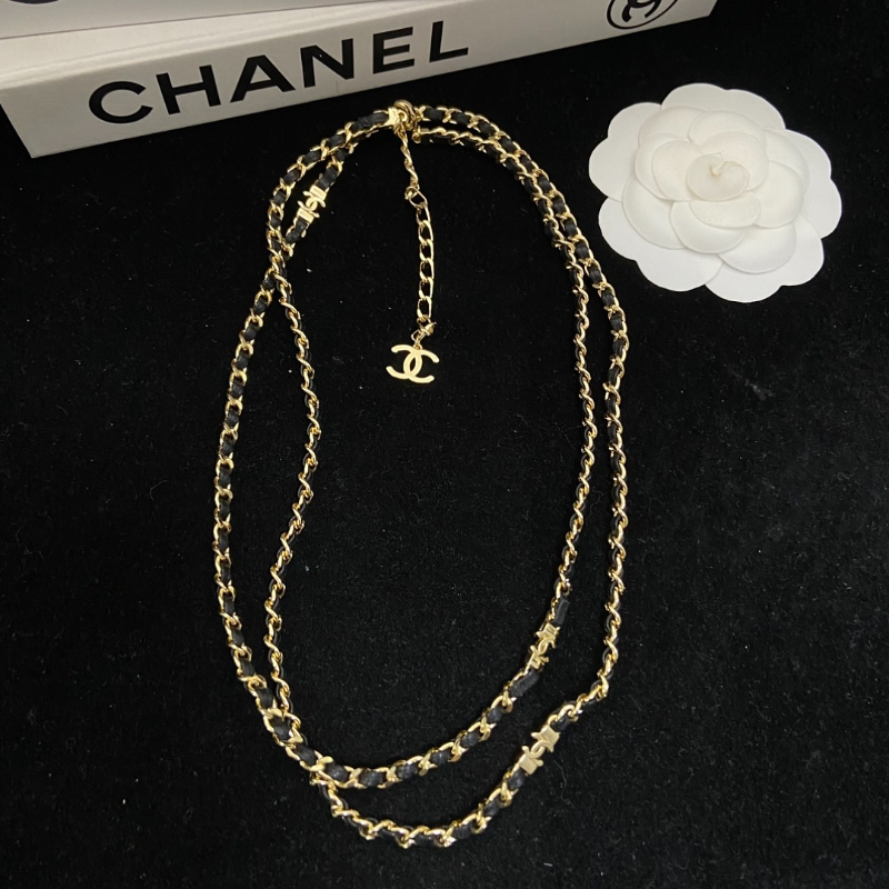 Chanel Leather Woven Metal Double Layer Necklace