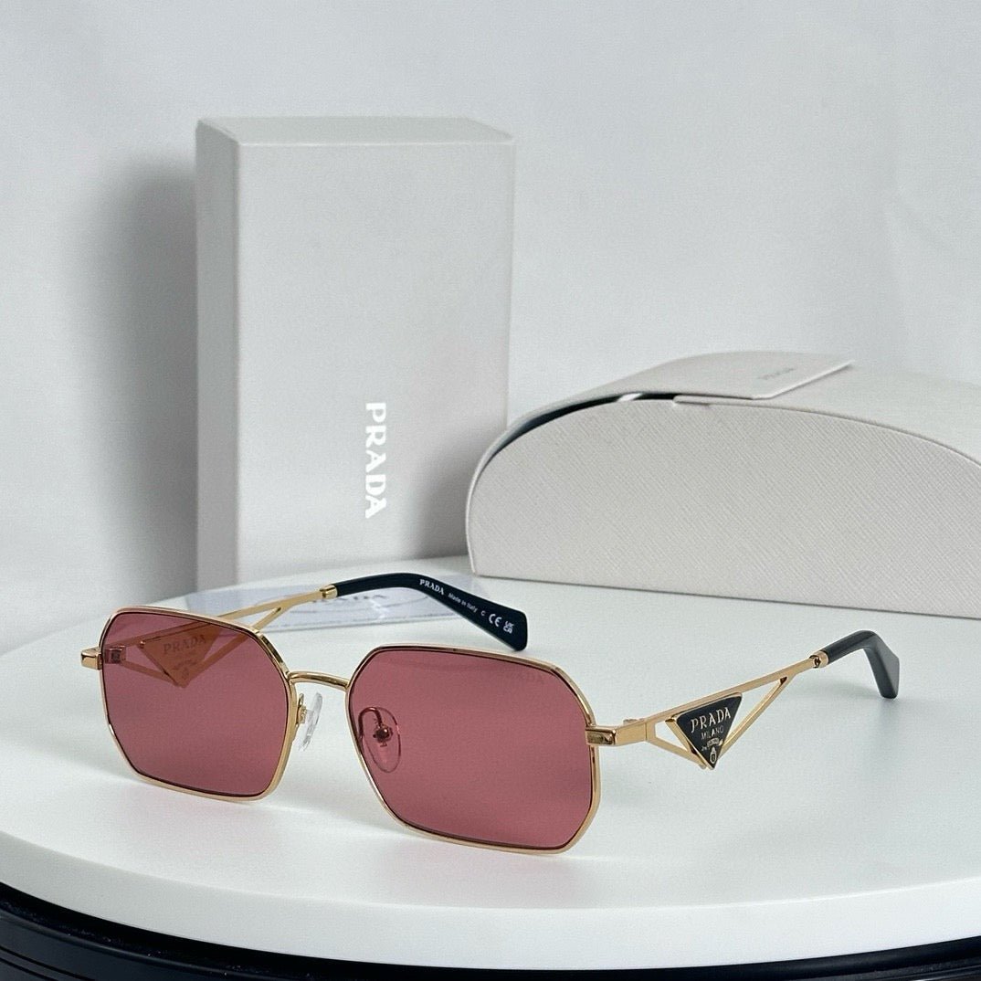 Prada Gold Metal Pink Lens Sunglasses