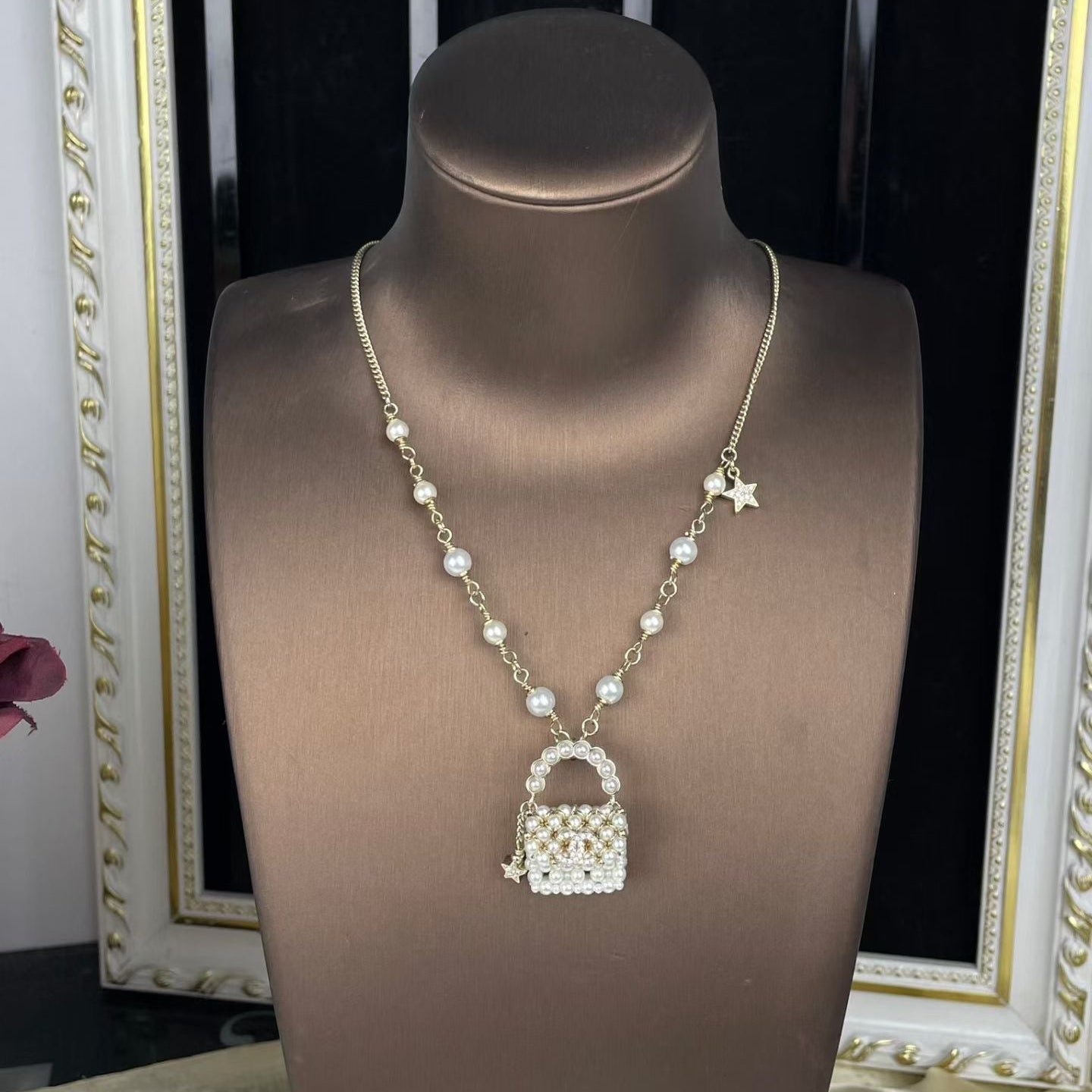 Alternative view of Chanel Gold Pearl Handbag Star Layer Necklace