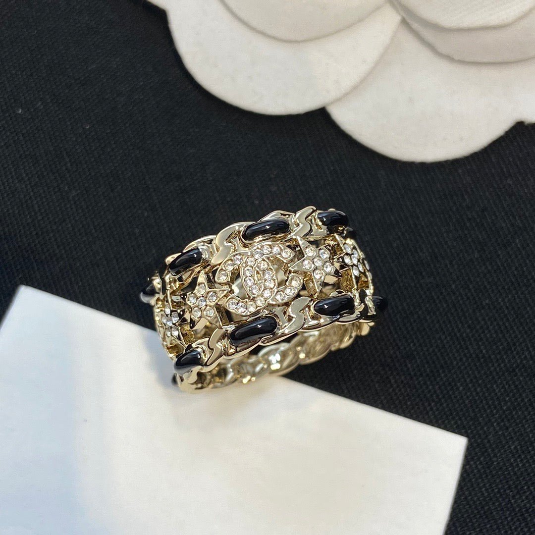 Alternative view of Chanel Gold Enamel Crystal CC Wide Band Ring