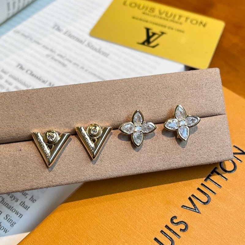LV V & Flower Stud Earrings