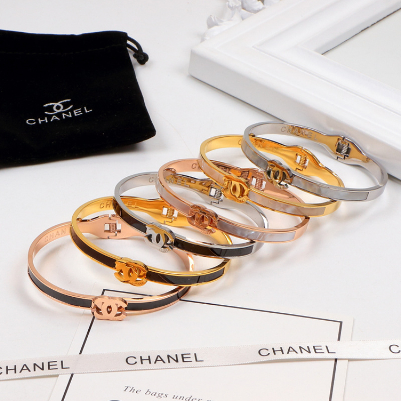 Chanel Black Inlay Double C Cuff Bangle - Image 3