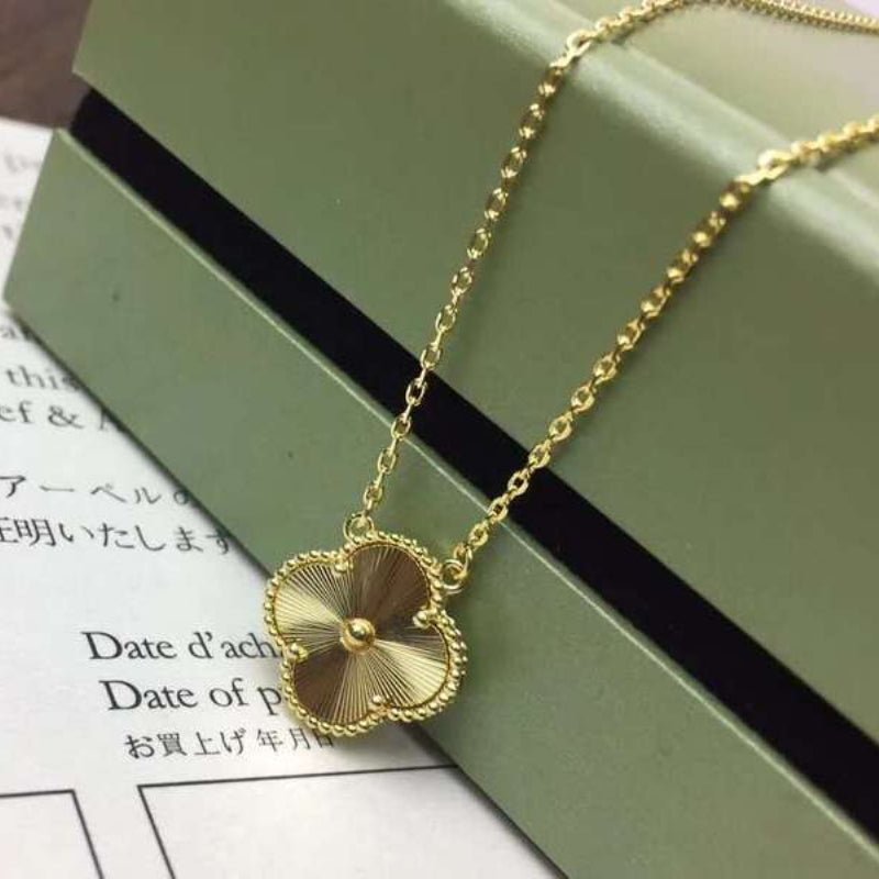 VCA Single Textured Gold Clover Necklace