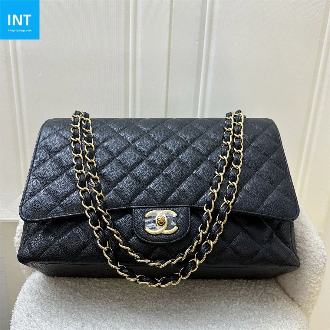 Alternative view of CHANEL Classic Maxi Handbag GRAINED CALFSKIN & GOLD METAL