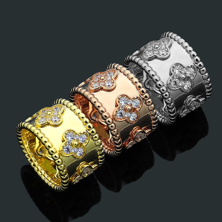 Kaleidoscope Clover Full Paved Zircon Wide Band Ring
