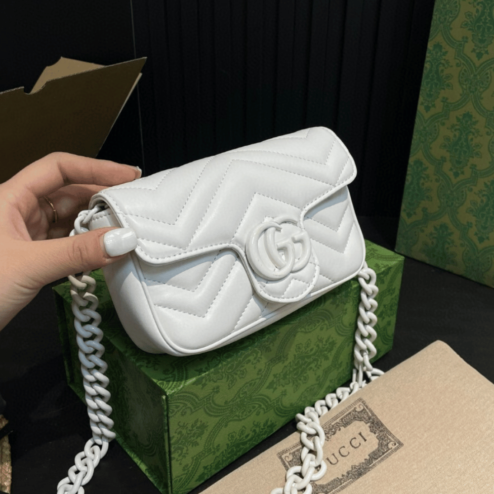 Gucci GG Marmont Mini White Chain Bag - Image 4