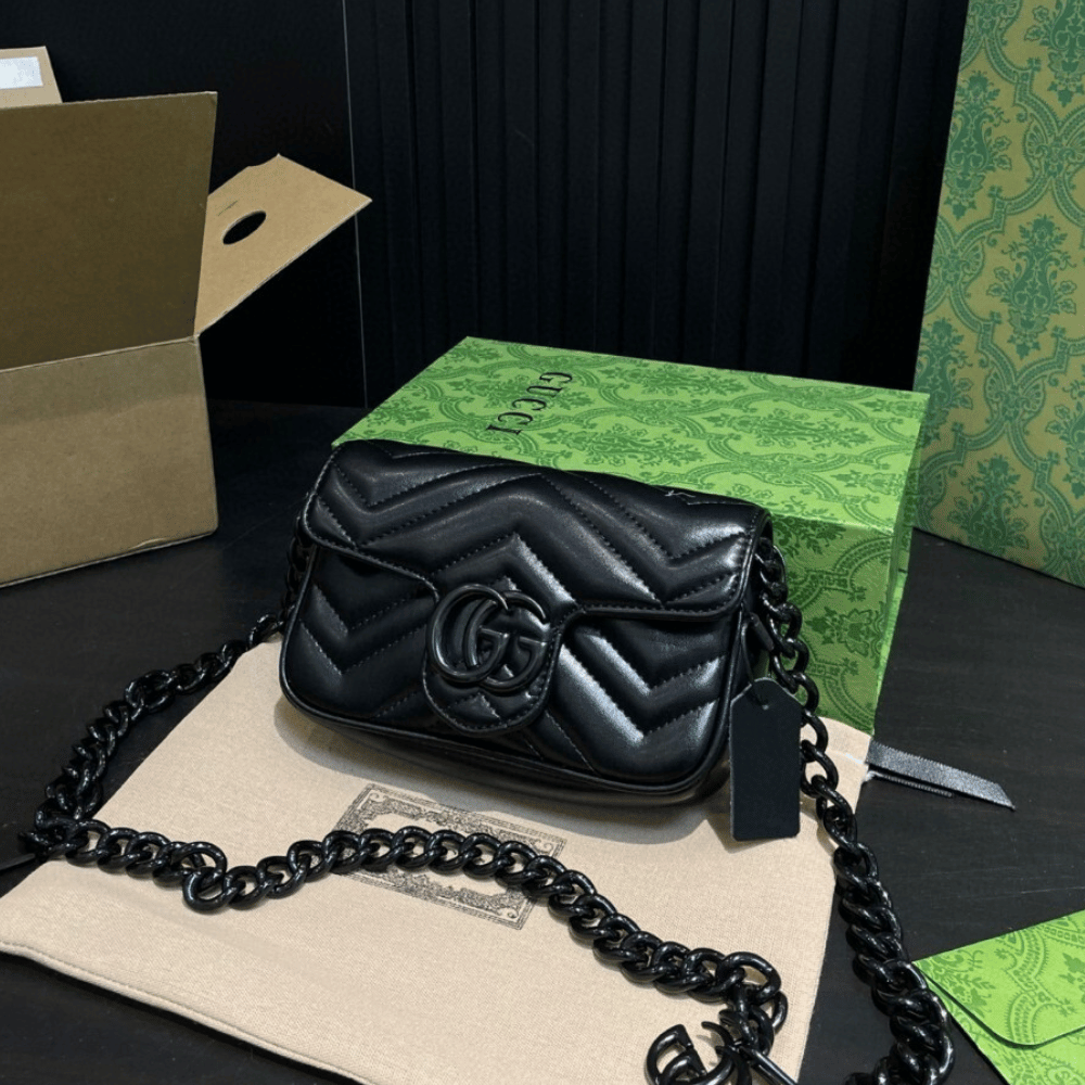 Gucci GG Marmont All-Black Mini Bag - Image 4