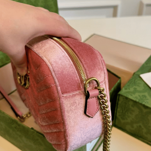 Gucci GG Marmont Pink Velvet Camera Bag - Image 4
