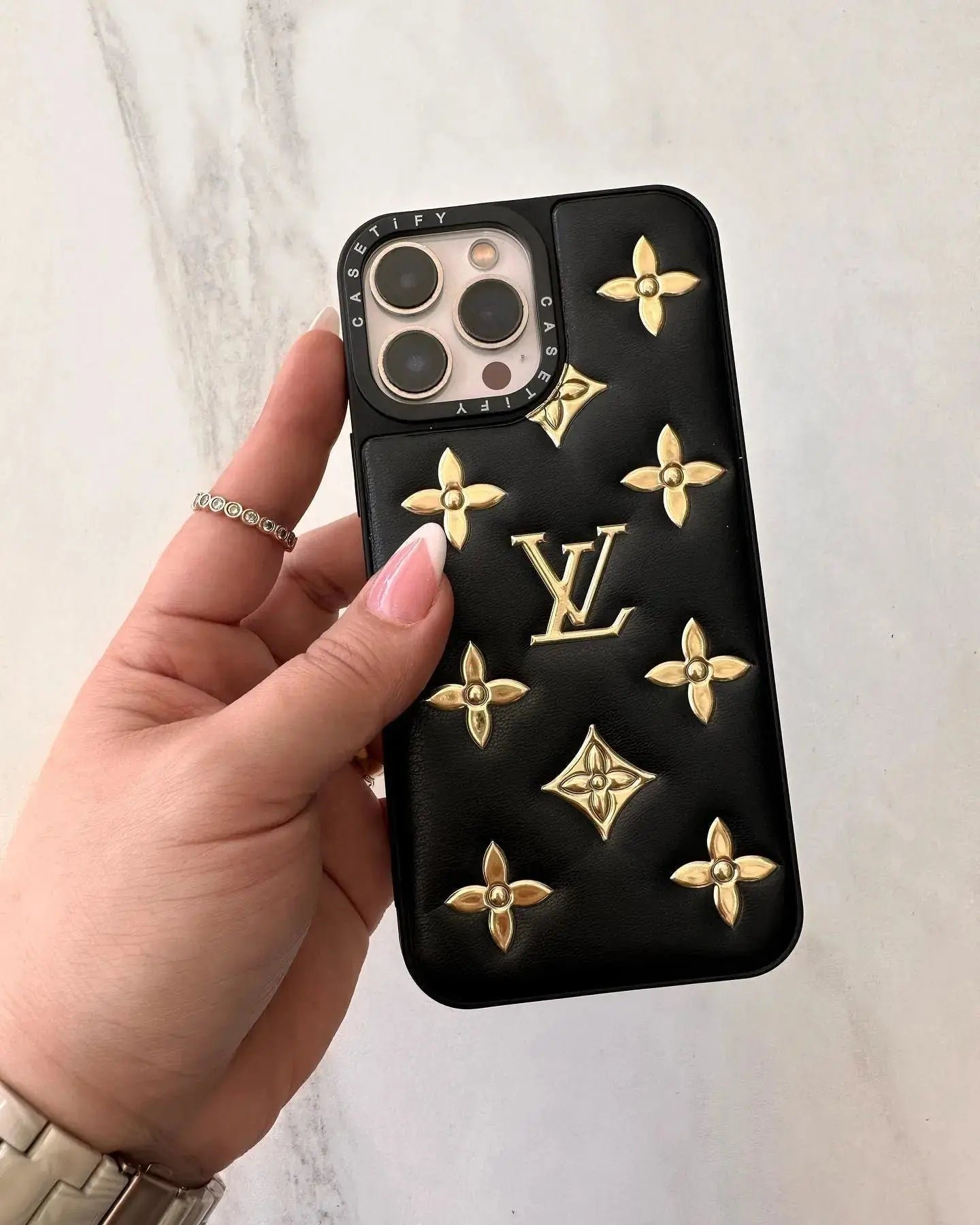 LV Padded Monogram Studded Leather Phone Case - Image 3