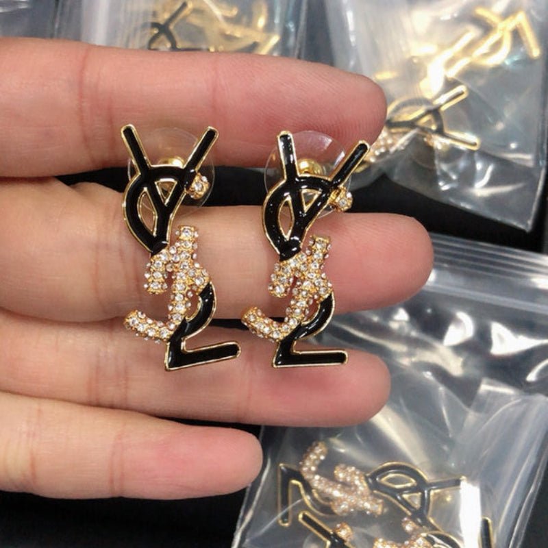 YSL Crystal Logo Earrings