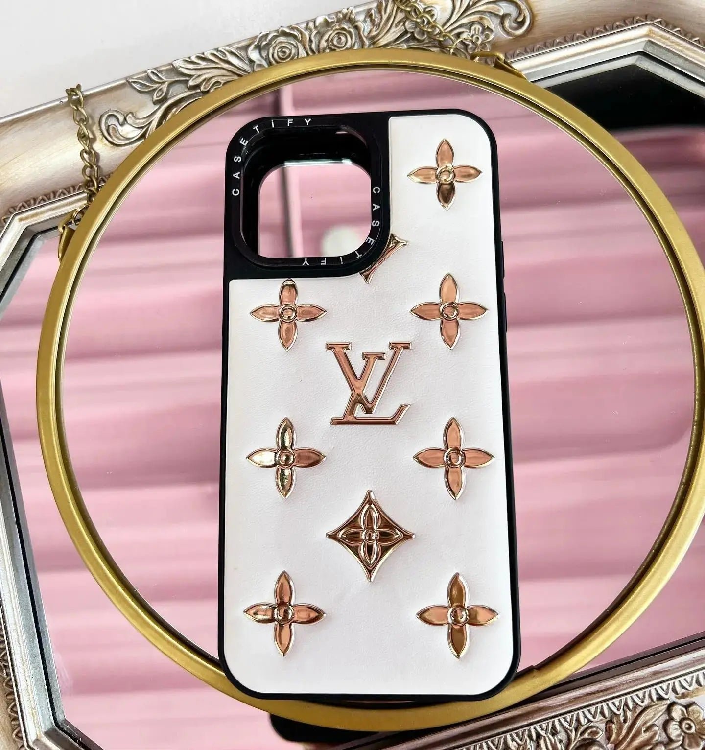 LV Monogram Studded Leather Phone Case - Image 4