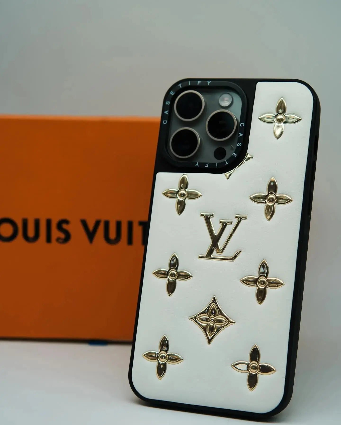 LV Monogram Studded Leather Phone Case - Image 3
