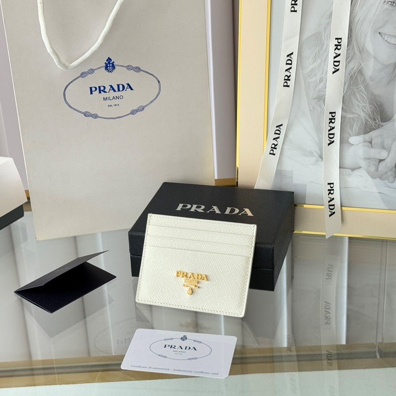 Prada Style White Leather Card Holder