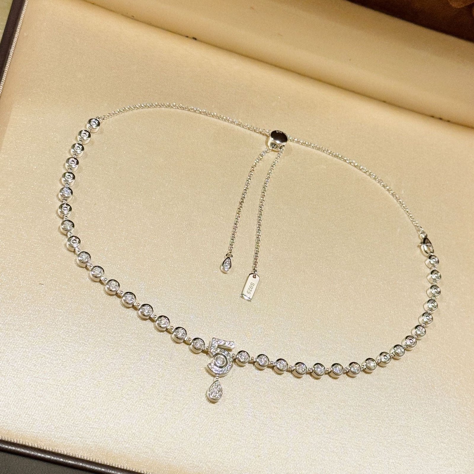 Alternative view of Chanel Silver Crystal No.5 Teardrop Necklace