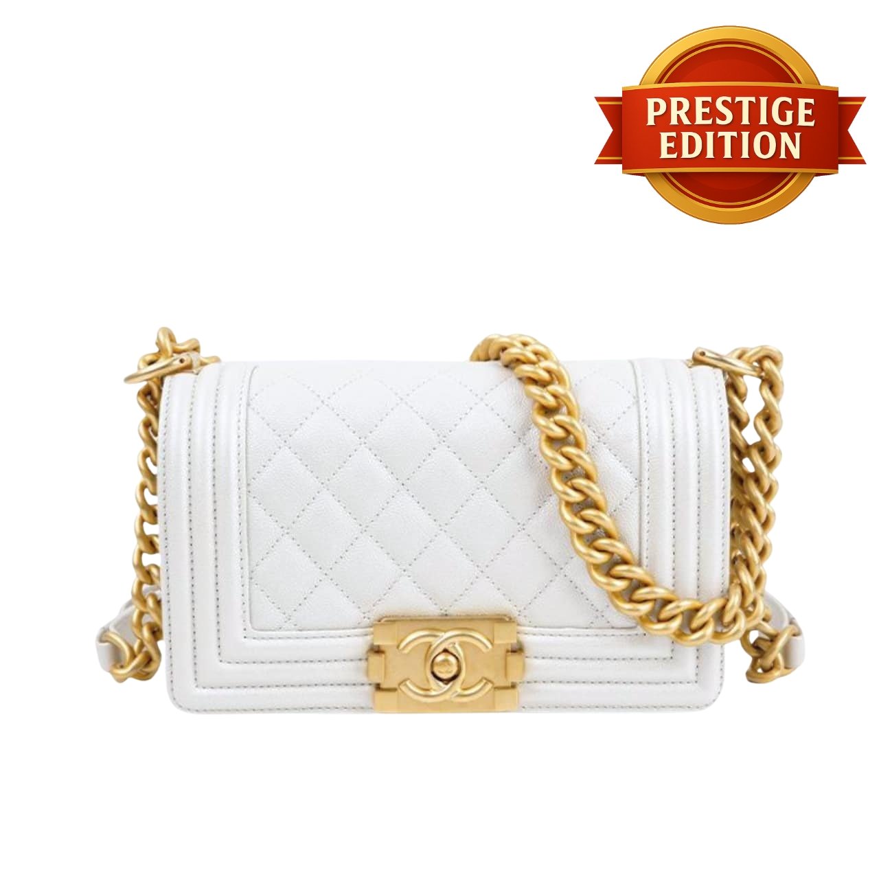 Chanel Boy Premium Leather Handbag (White)