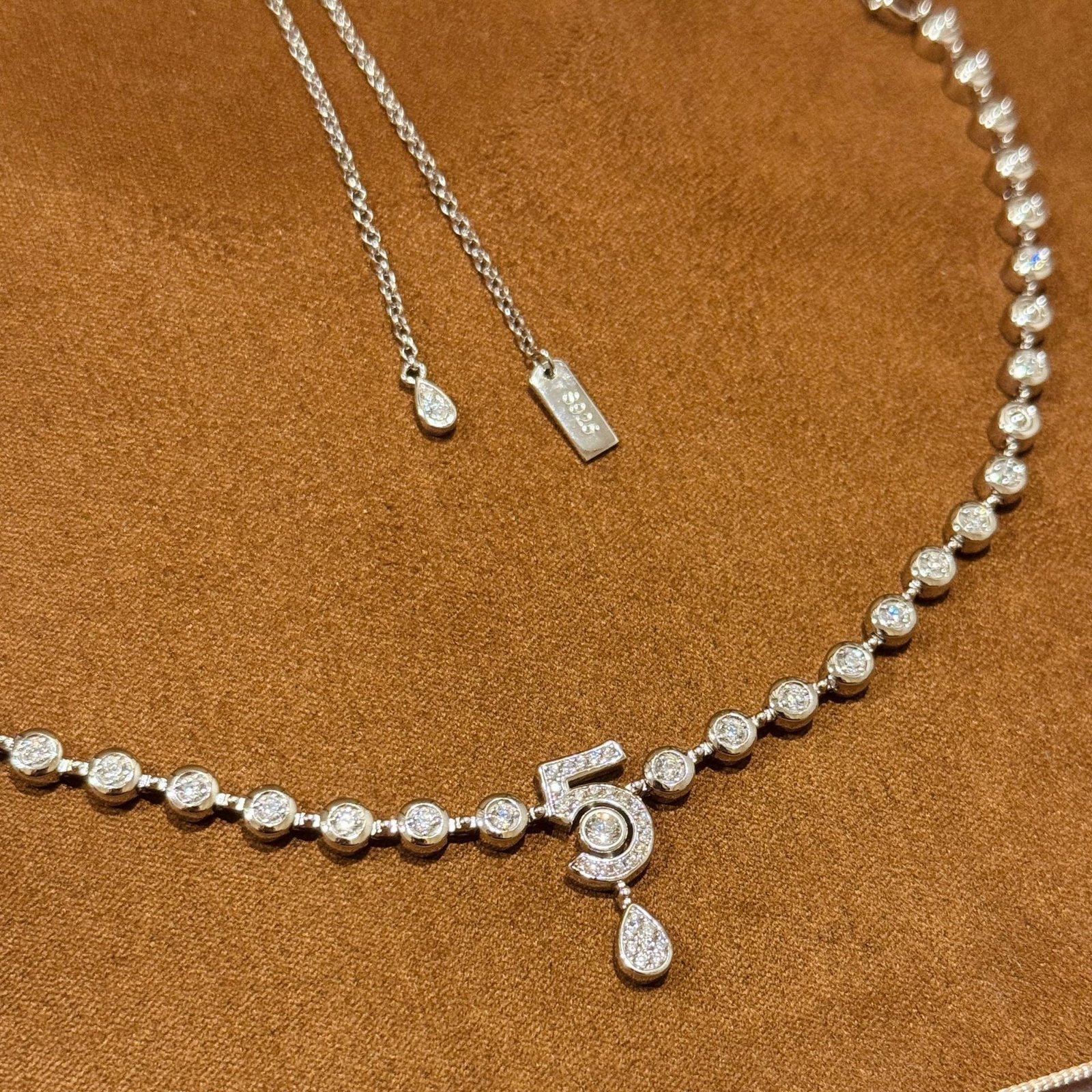 Chanel Silver Crystal No.5 Teardrop Necklace