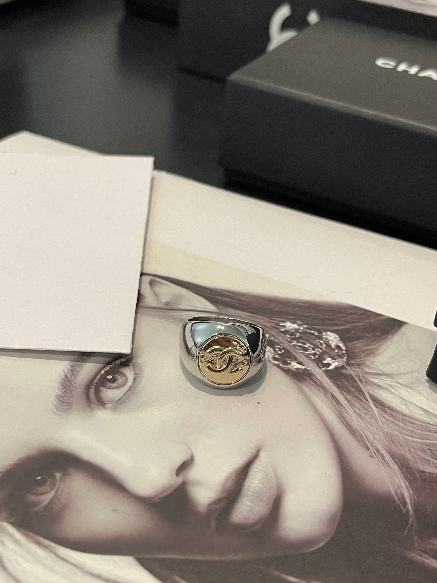 Alternative view of Chanel Silver Vintage Embossed CC Signet Ring