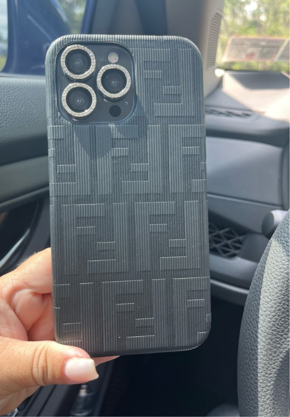 Fendi Embossed FF Monogram iPhone Case (Dark Gray)