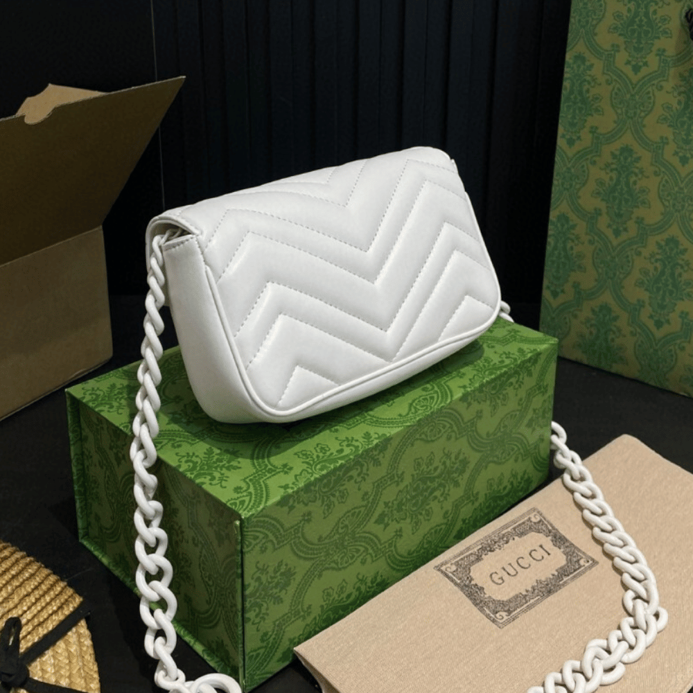 Gucci GG Marmont Mini White Chain Bag - Image 5
