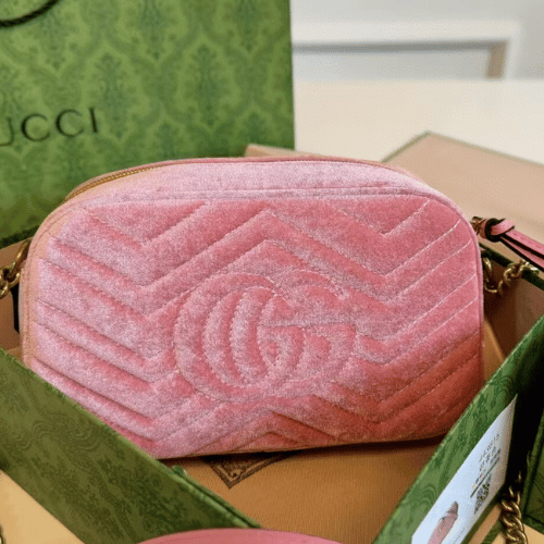Gucci GG Marmont Pink Velvet Camera Bag - Image 5