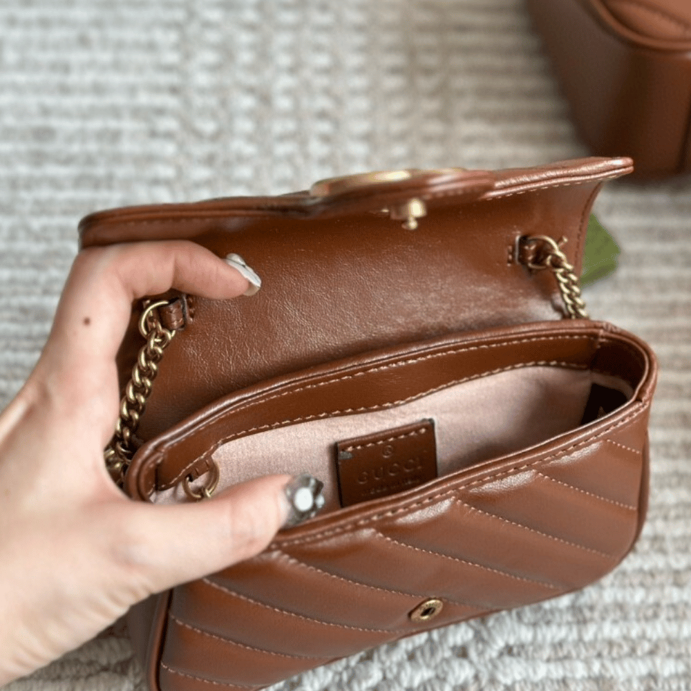 Gucci GG Marmont Small Brown Chain Bag - Image 6