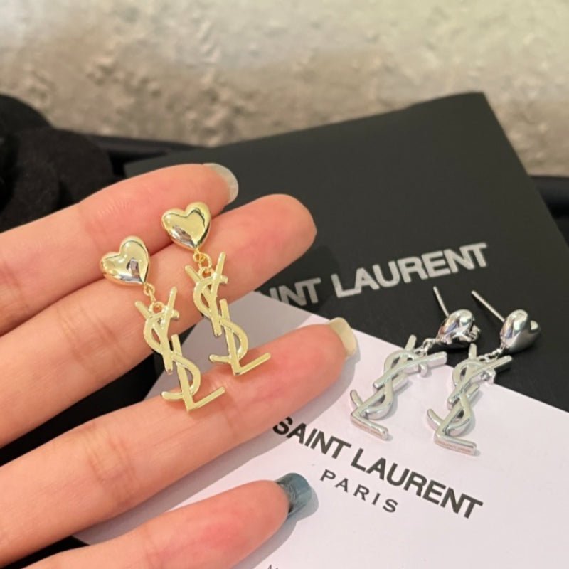 YSL Heart Logo Drop Earrings