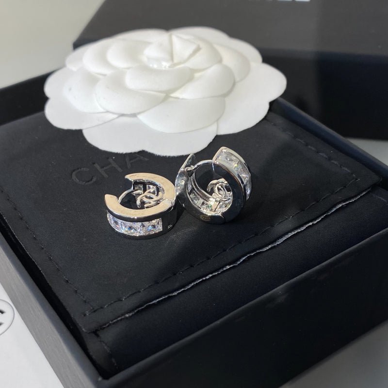 Chanel Two-Tone Rhinestone Hoop Earrings