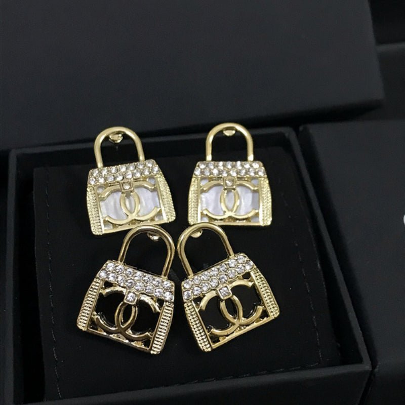 Chanel Mini Flap Bag Hollow Rhinestone Stud Earrings