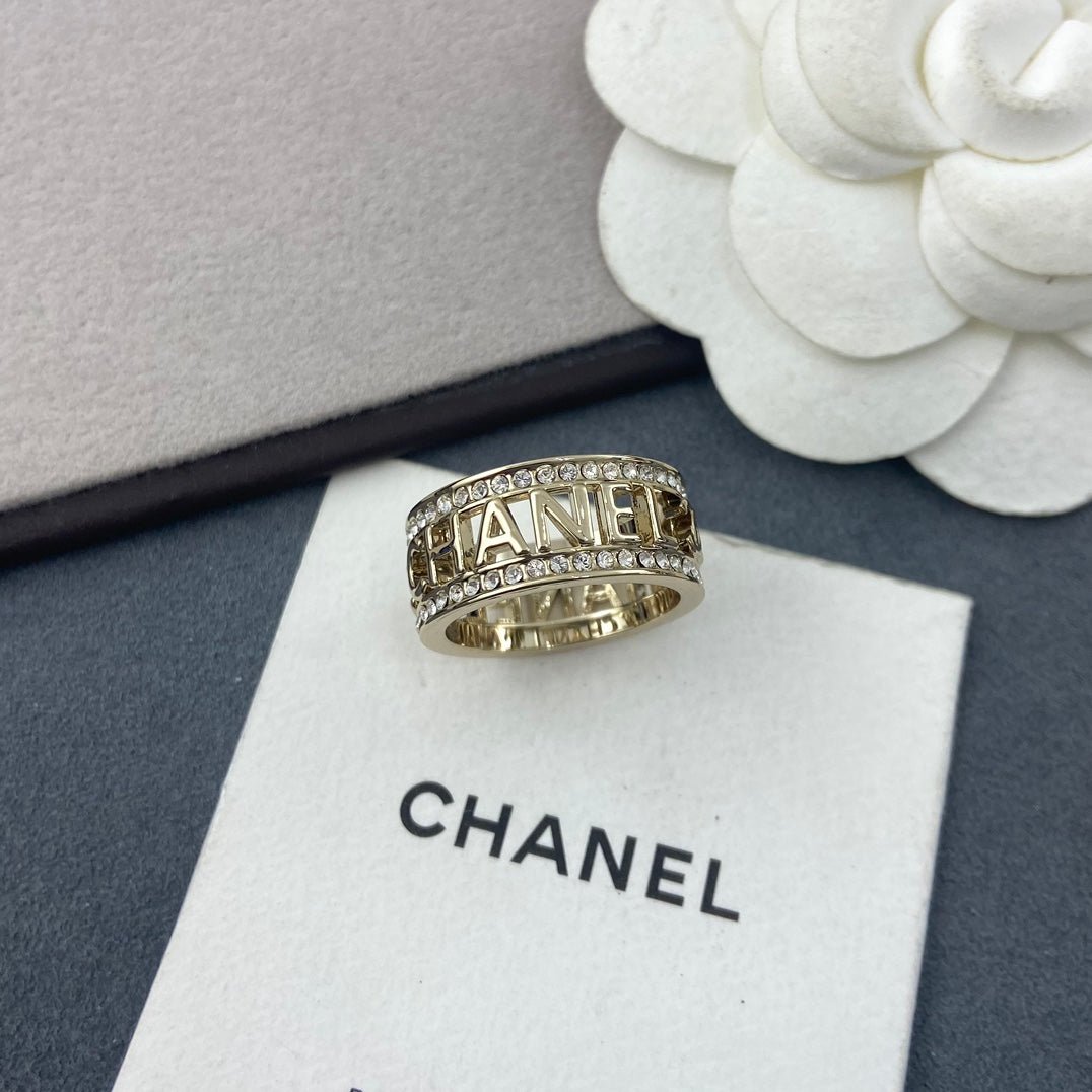 Chanel Gold Double Band Crystal CC Stack Ring - Image 7