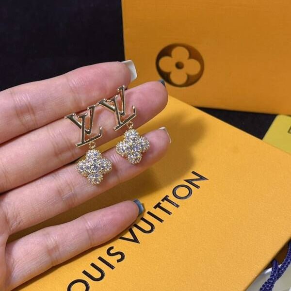 LV Crystal Flower Drop Earrings