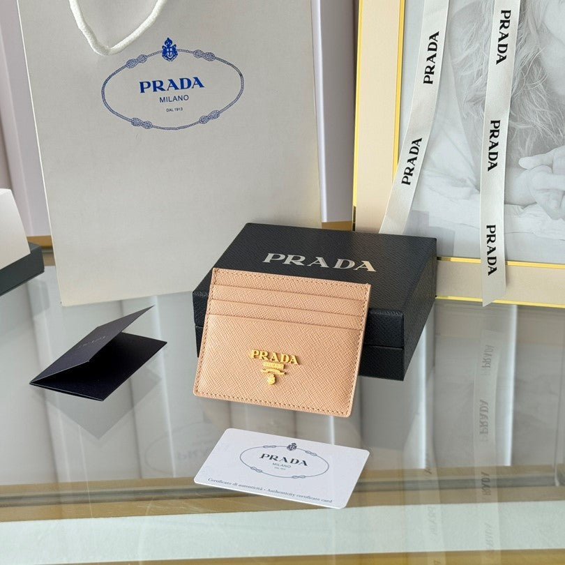 Prada Style Light Brown Leather Card Holder