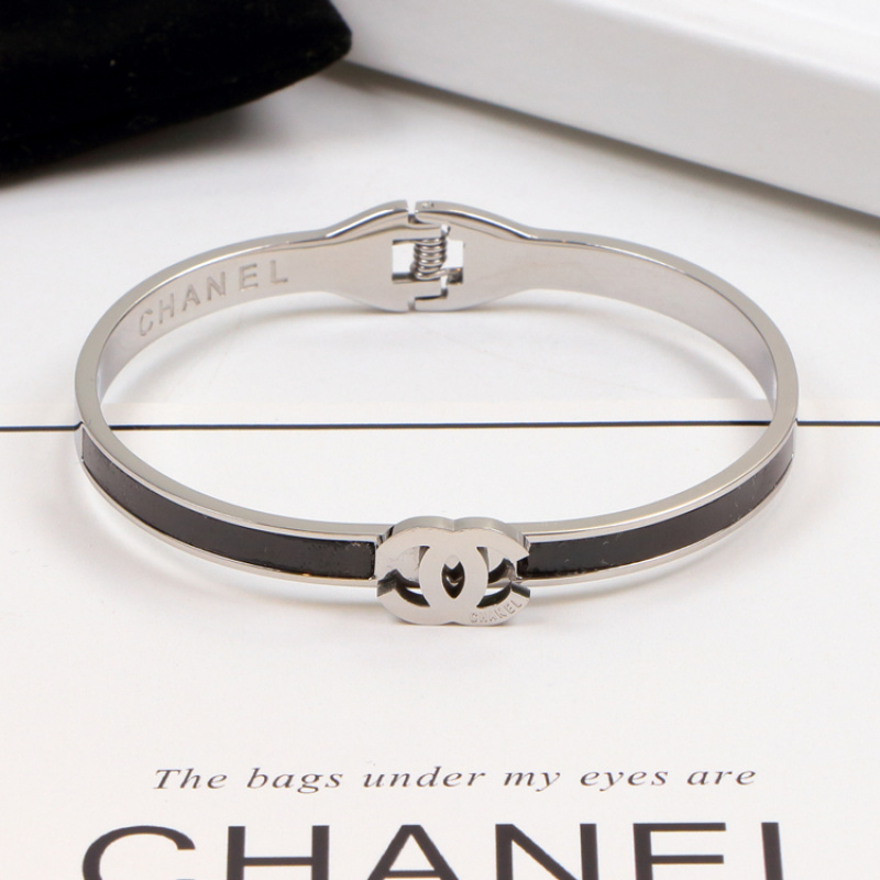 Chanel Black Inlay Double C Cuff Bangle - Image 6