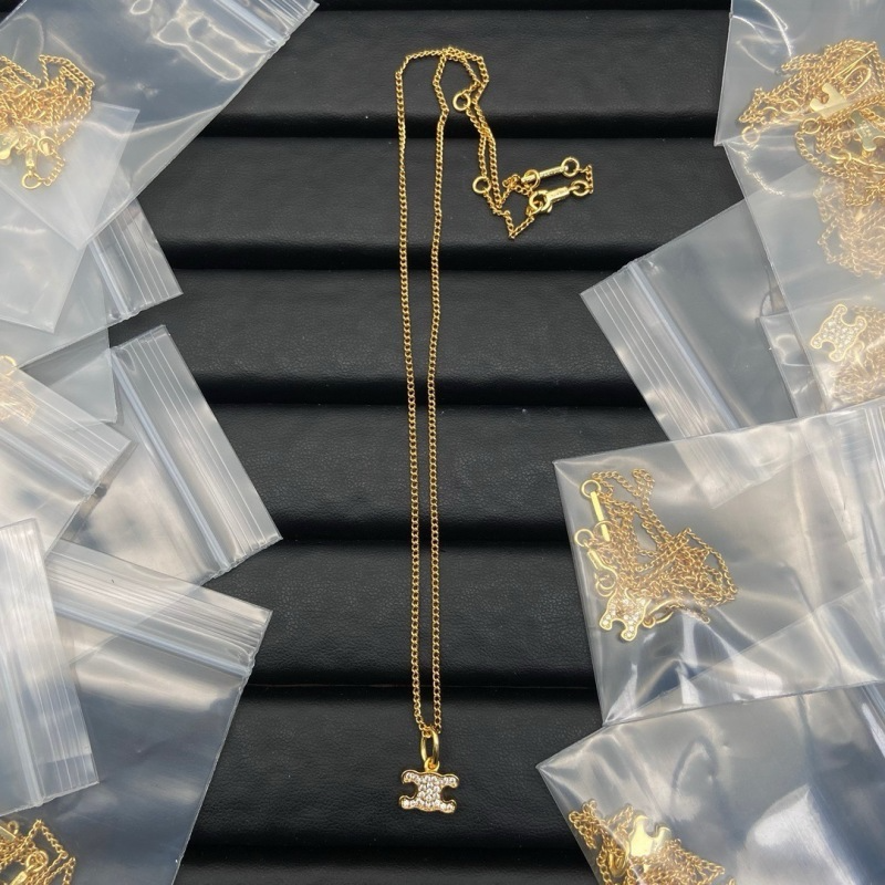 Alternative view of CEN4  New Diamond encrusted Triumphal Arch Logo Necklace Jewelry