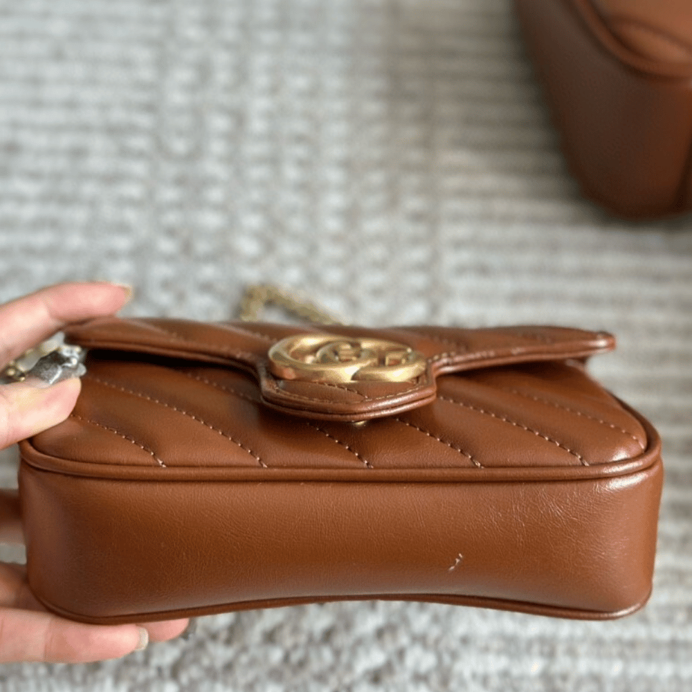 Gucci Gg Marmont Mini Chain Shoulder Bag Brown 6.3 Inches - Image 6