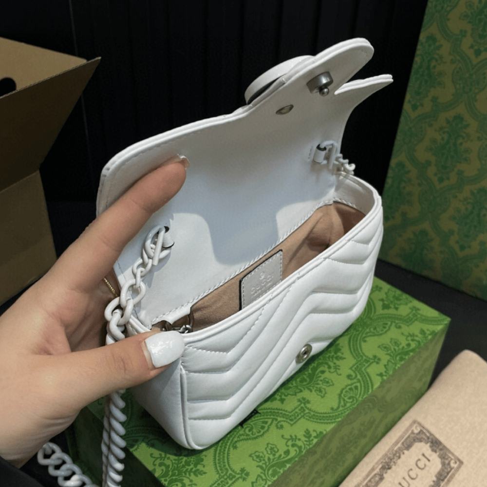 Gucci GG Marmont Mini White Chain Bag - Image 6