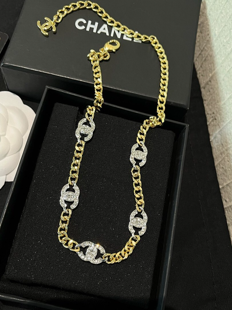 Alternative view of Chanel Crystal Inlaid Gold Thin Chain Necklace