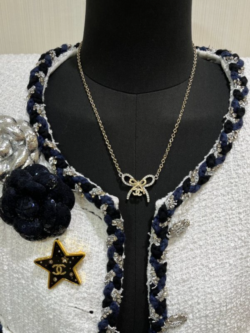 Alternative view of Chanel Two-Tone Crystal Bow Double C Necklace